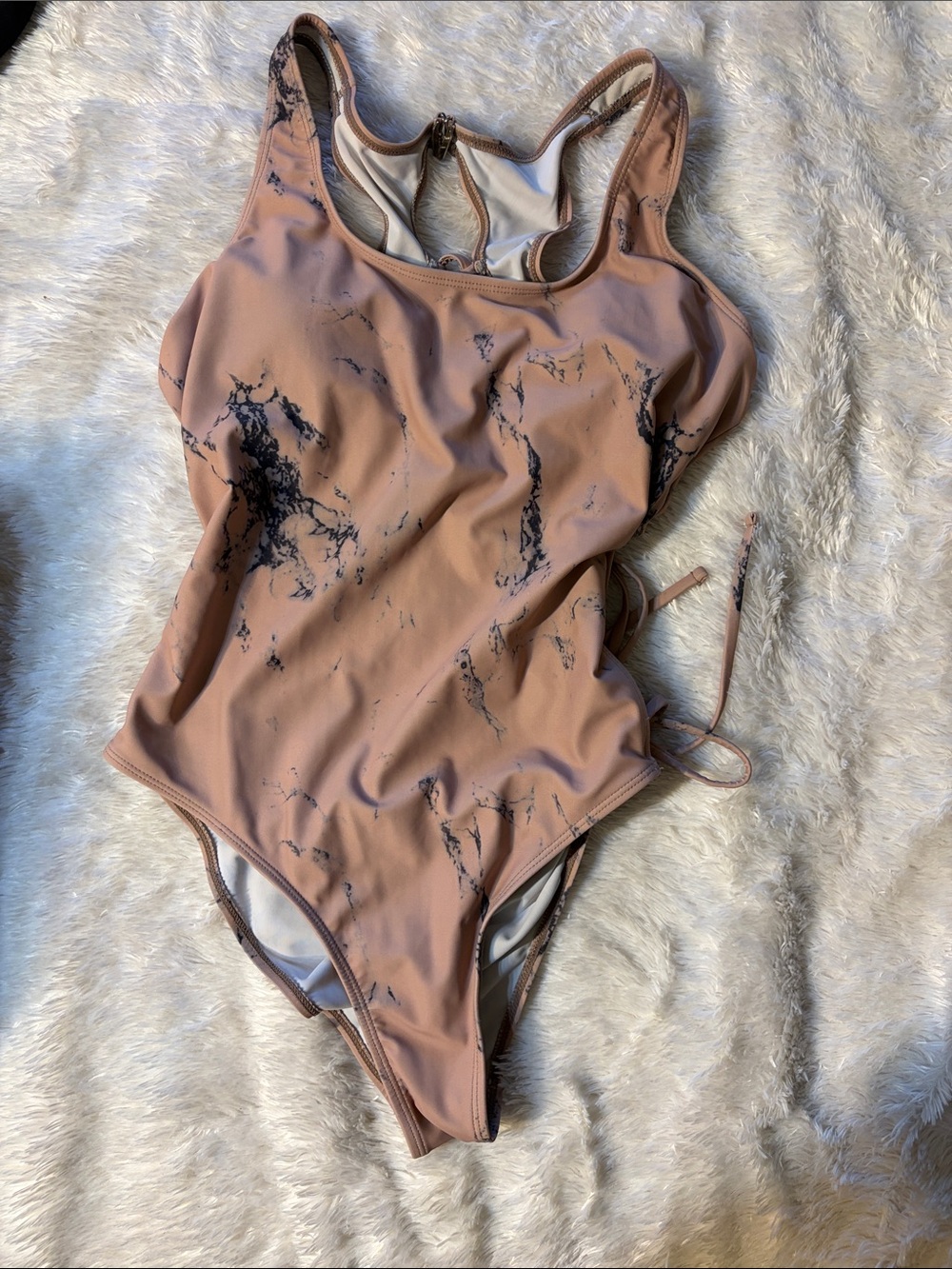 Tan Marble print One-Piece Swimsuit with Side Tie